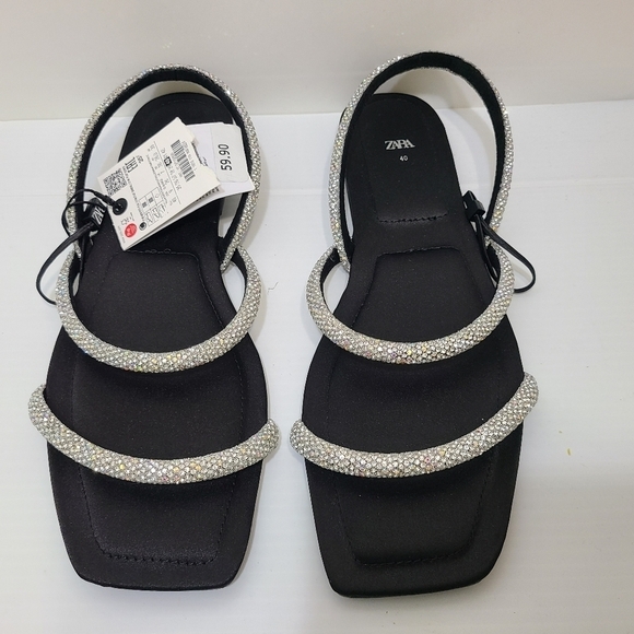 ZARA FLAT SANDALS WITH RHINESTONES BLACK SIZE 10 | 1613/110 - Picture 7 of 10